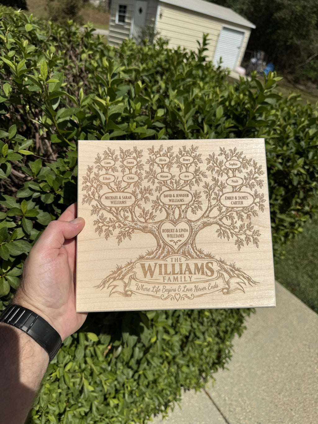 Custom Engraved Family Tree Maple Plaque 8×9
