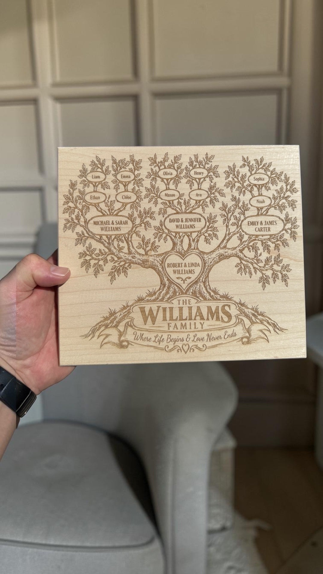 Custom Engraved Family Tree Maple Plaque 8×9