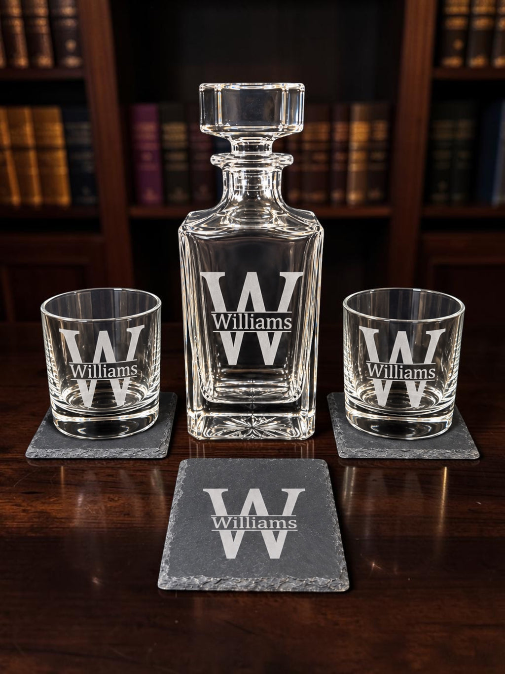 Whiskey Night Gift Set — Decanter, Glasses & Coasters