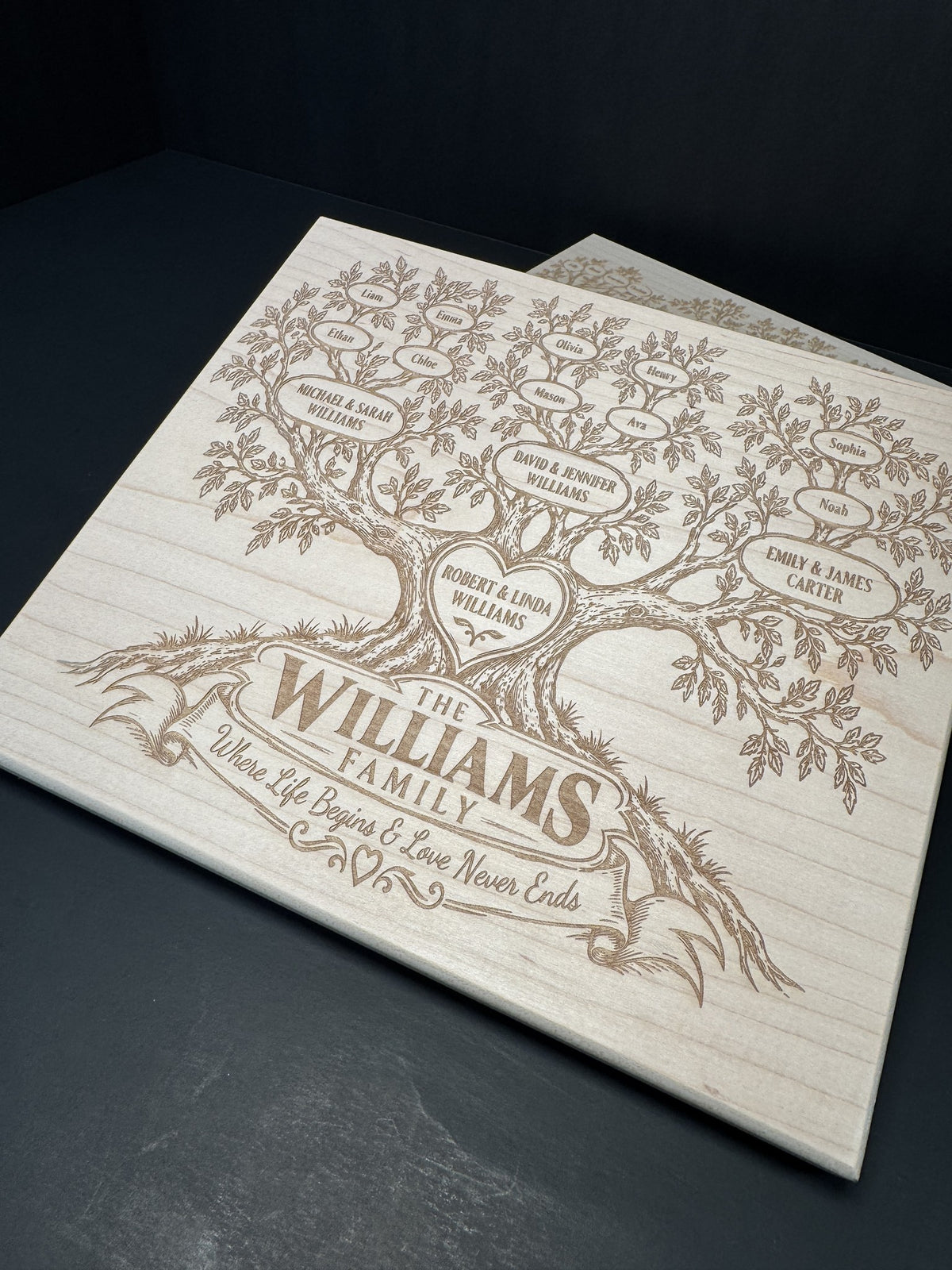 Custom Engraved Family Tree Maple Plaque 8×9