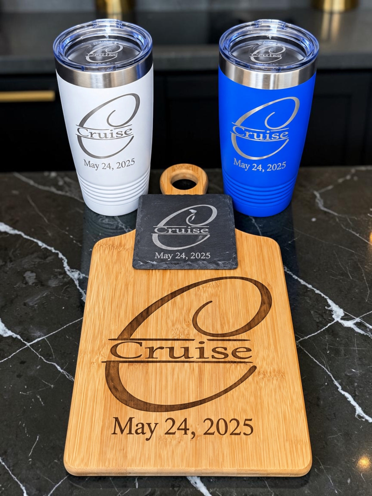 Kitchen Gift Set/ Bamboo cutting Board & Two 20oz Stainless steel Tumblers