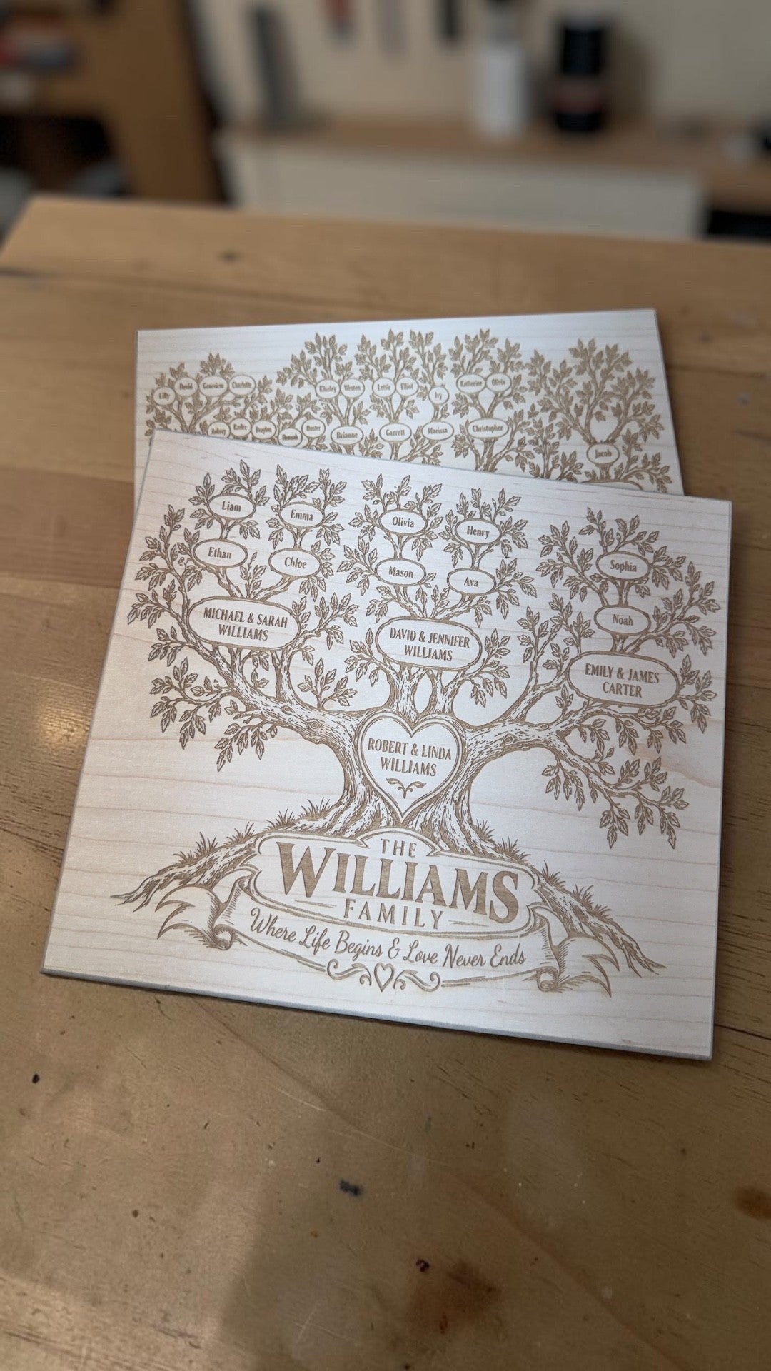 Custom Engraved Family Tree Maple Plaque 8×9