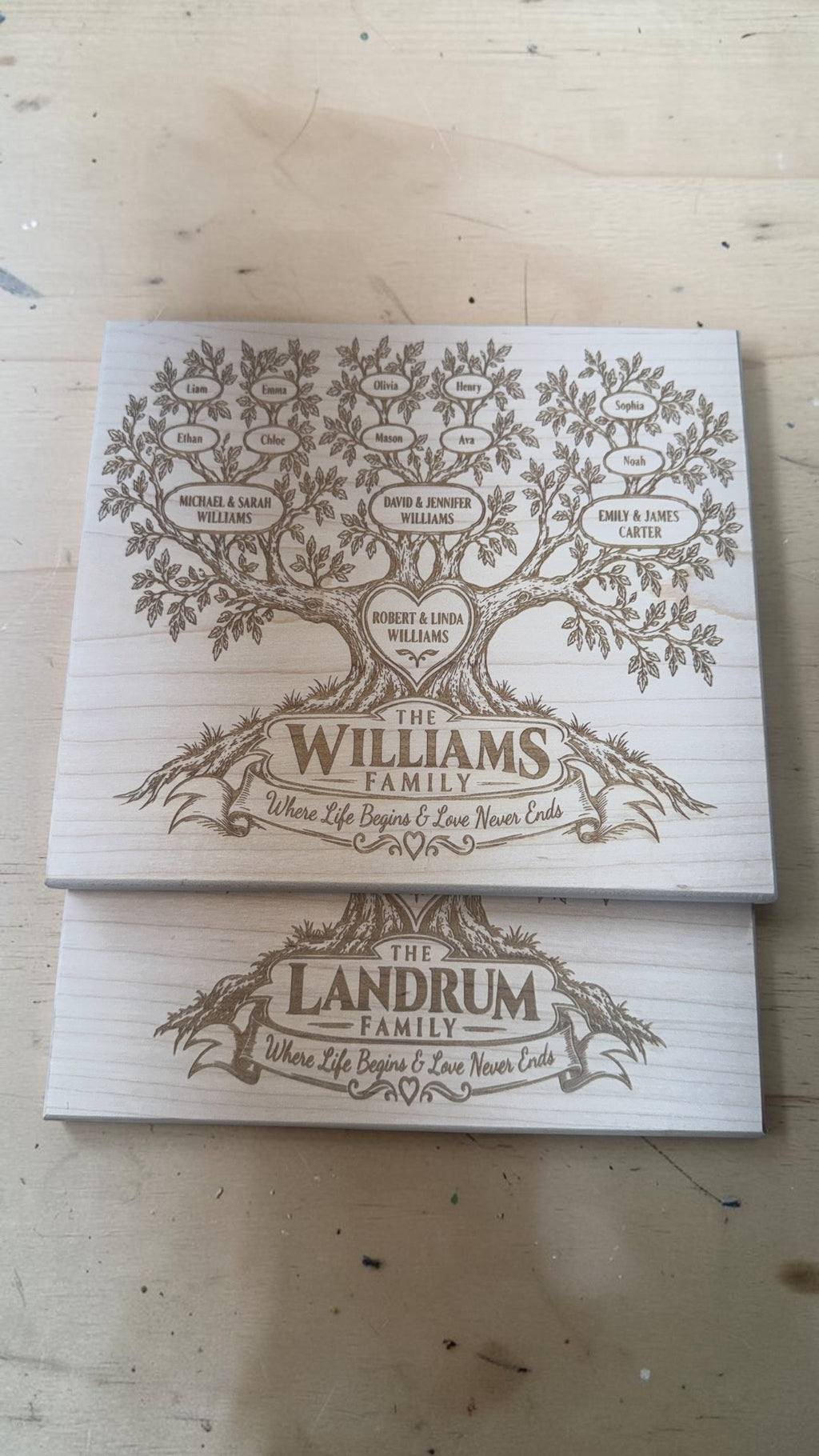 Custom Engraved Family Tree Maple Plaque 8×9