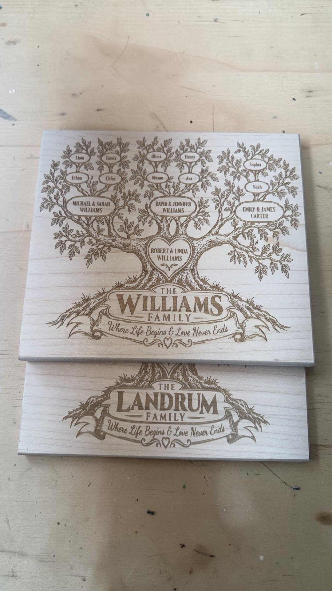 Custom Engraved Family Tree Maple Plaque 8×9