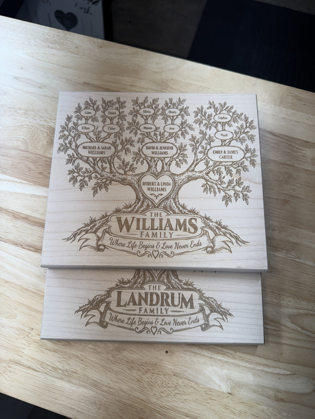 Custom Engraved Family Tree Maple Plaque 8×9