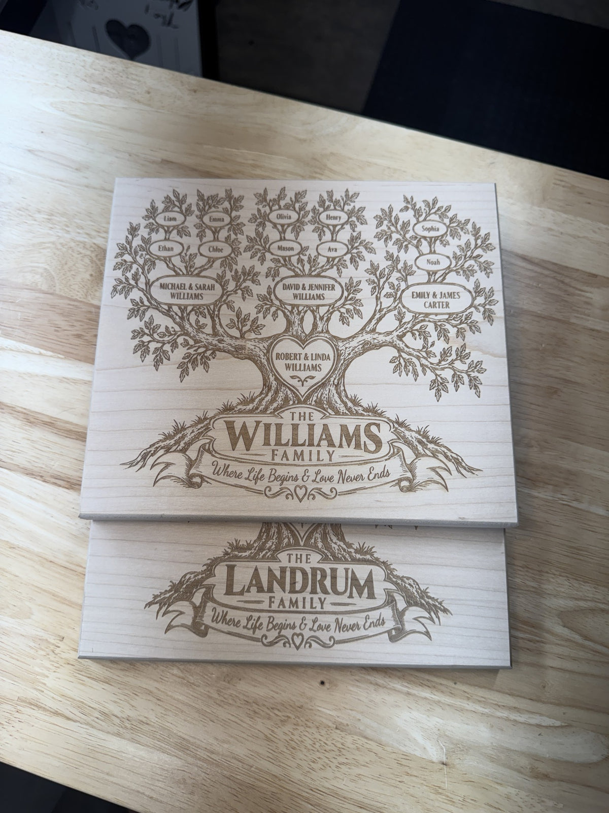 Custom Engraved Family Tree Maple Plaque 8×9