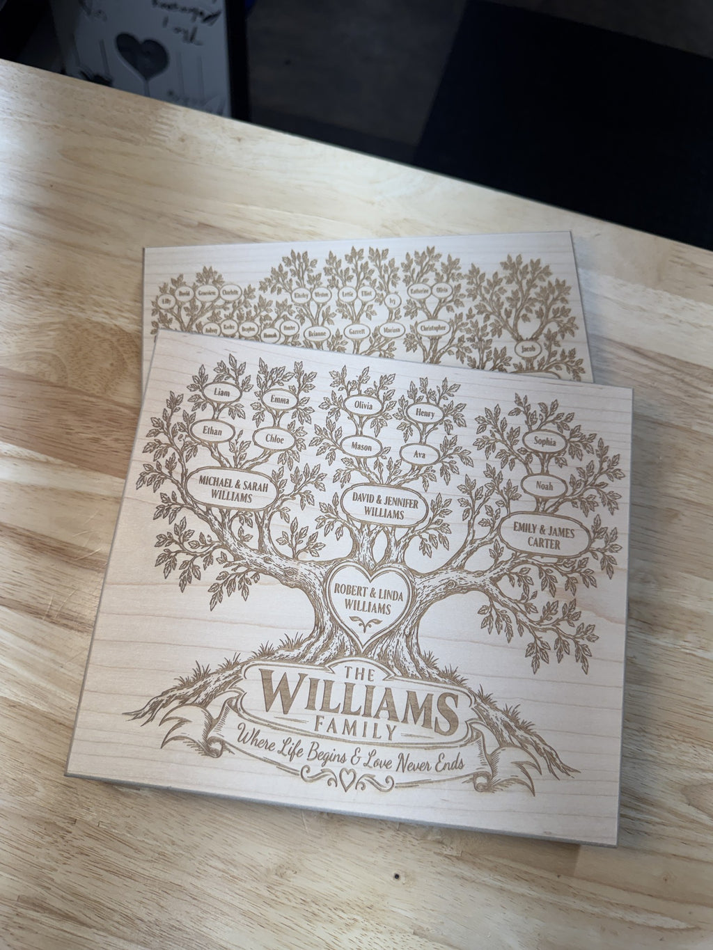 Custom Engraved Family Tree Maple Plaque 8×9