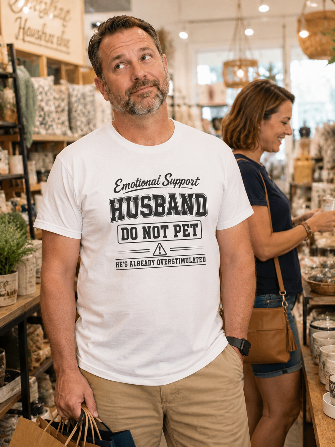 Emotional Support Husband Do Not Pet He's Already Overstimulated Funny Husband T-Shirt