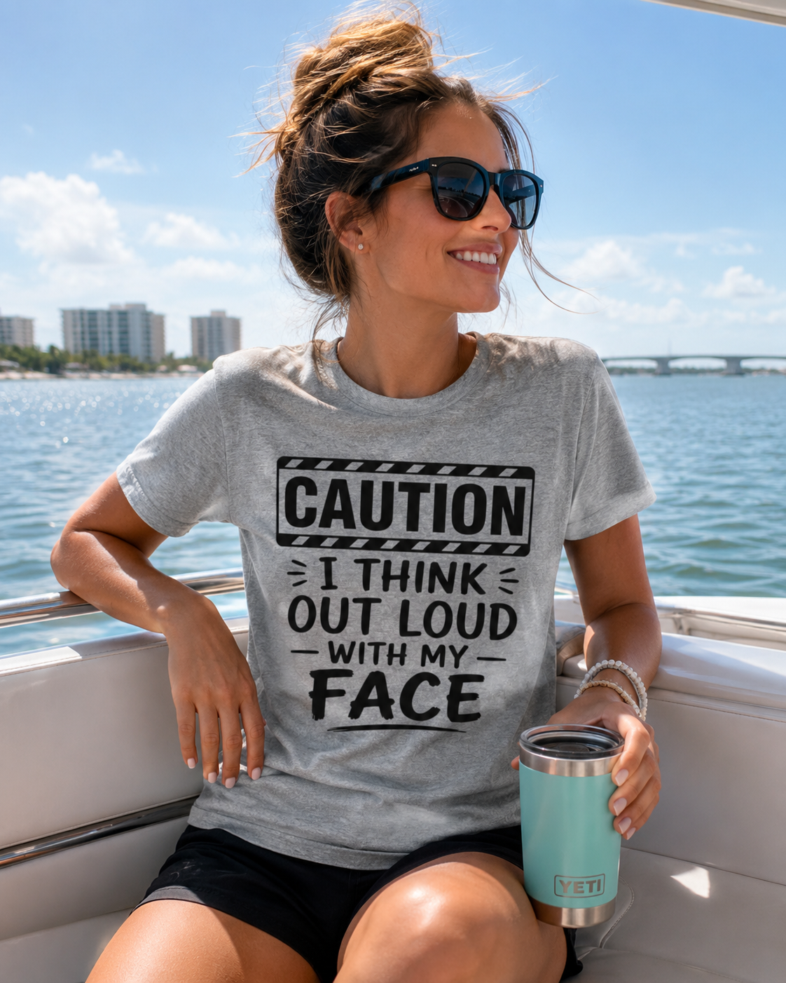 Caution I Think Out Loud With My Face Funny Graphic T-Shirt | Sarcastic Humor Tee | Introvert Shirt | Snarky Gift