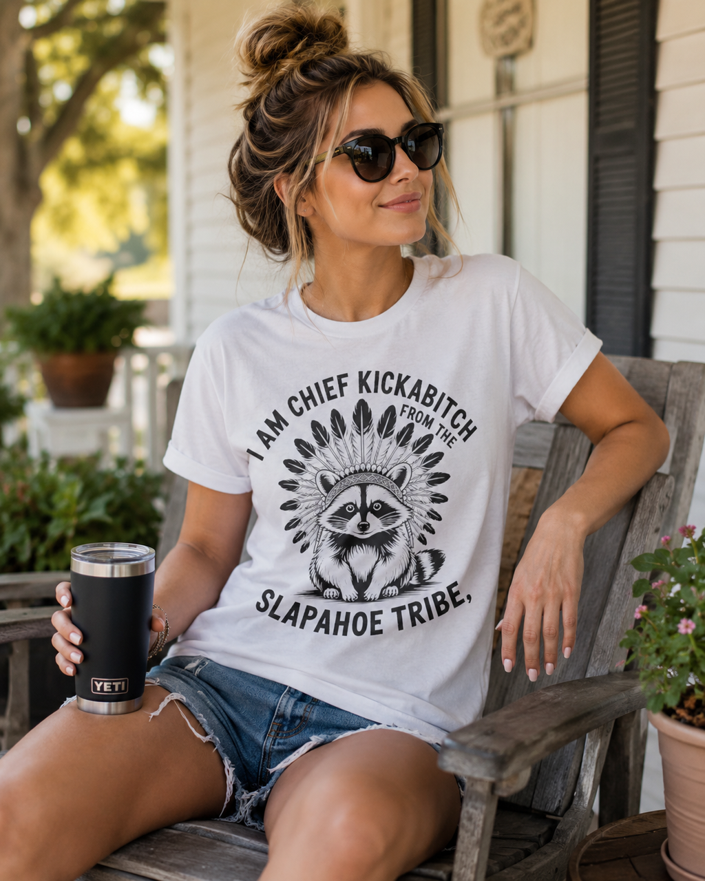 I Am Chief Kickabitch From the Slapahoe Tribe Funny T-Shirt | Sarcastic Raccoon Graphic Tee | Adult Humor Shirt | Funny Gift