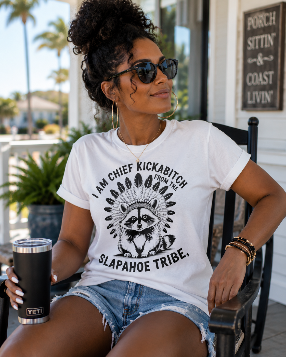 I Am Chief Kickabitch From the Slapahoe Tribe Funny T-Shirt | Sarcastic Raccoon Graphic Tee | Adult Humor Shirt | Funny Gift