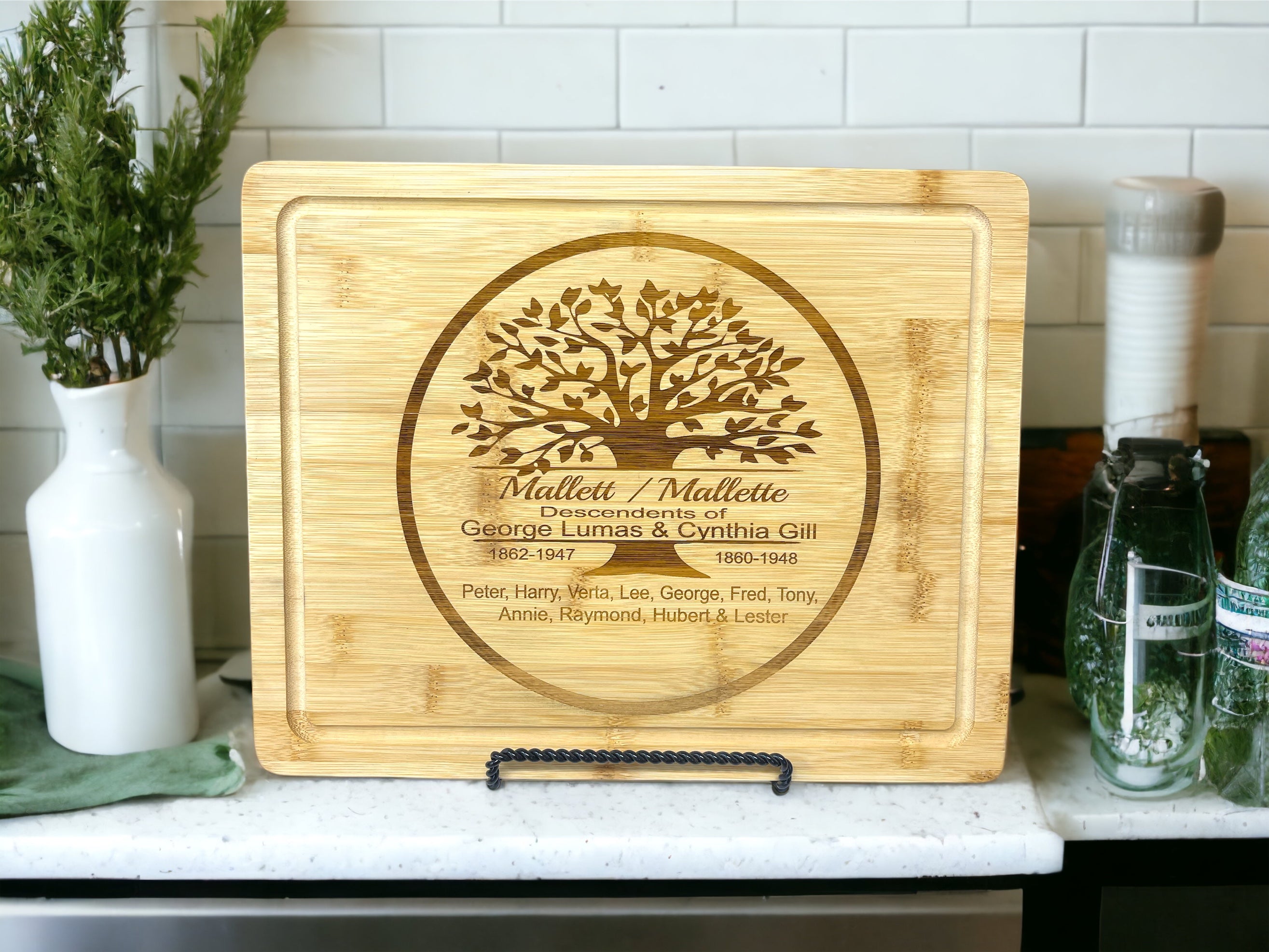 Personalized Bamboo Cutting Board with Drip Edge – 11.5" x 8.750"