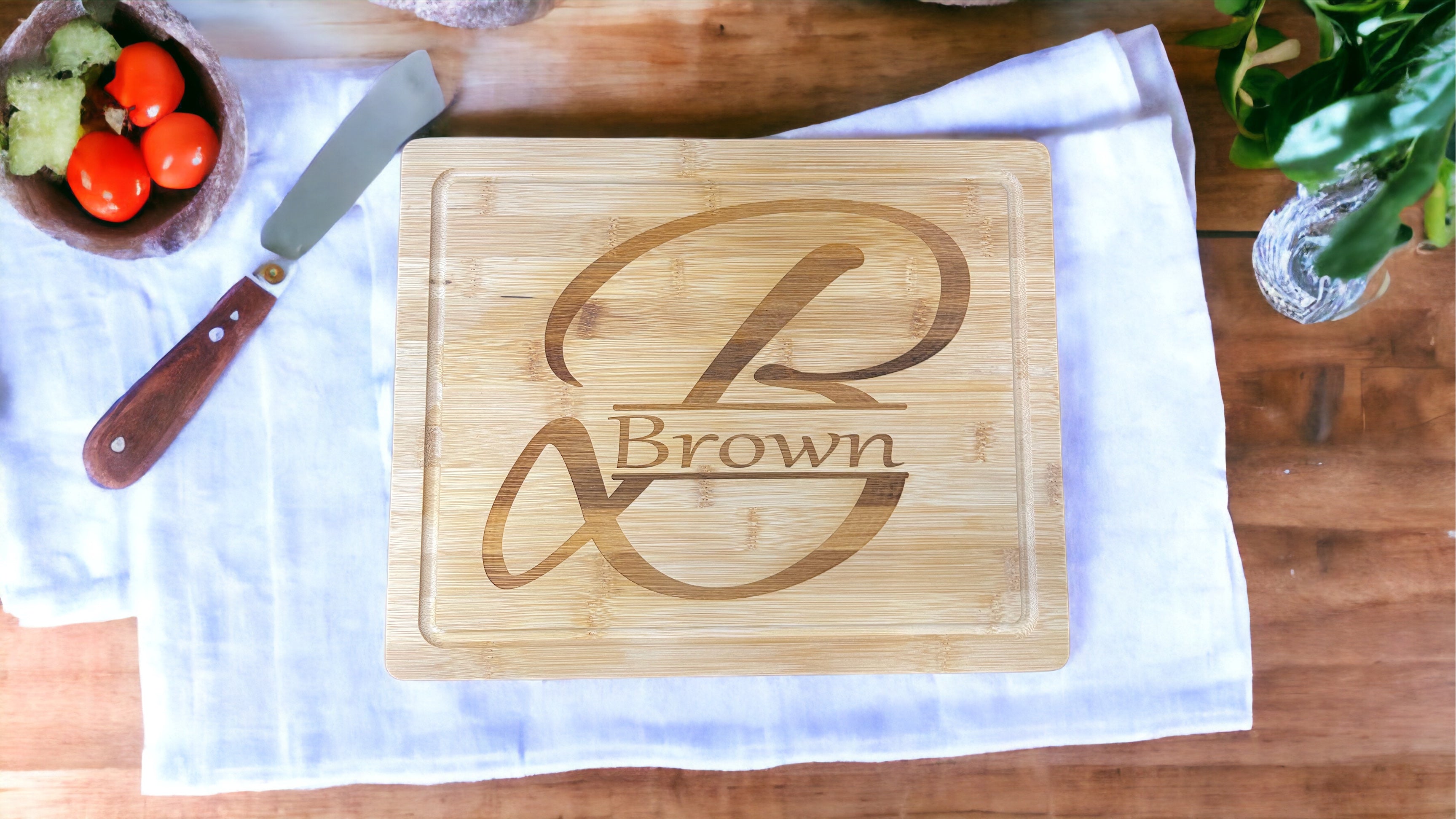 Personalized Bamboo Cutting Board with Drip Edge – 11.5" x 8.750"