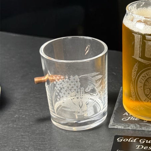 .308 Bullet Hand blown 10.5 oz whiskey glass custom engraved