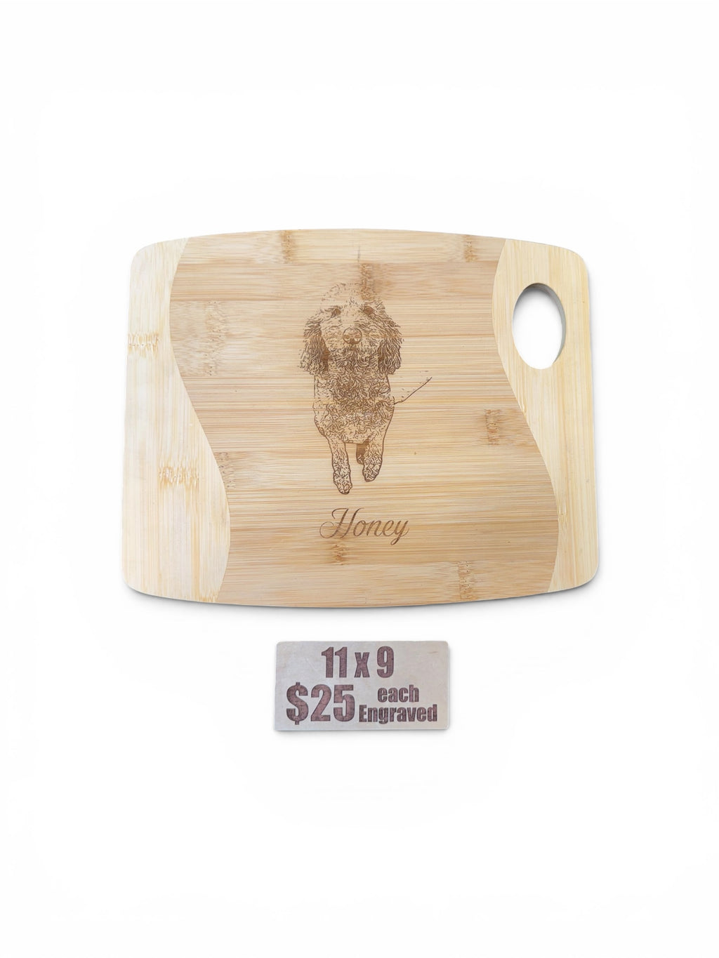 Personalized Two-Tone Bamboo Cutting Board with Handle – 11" x 9"