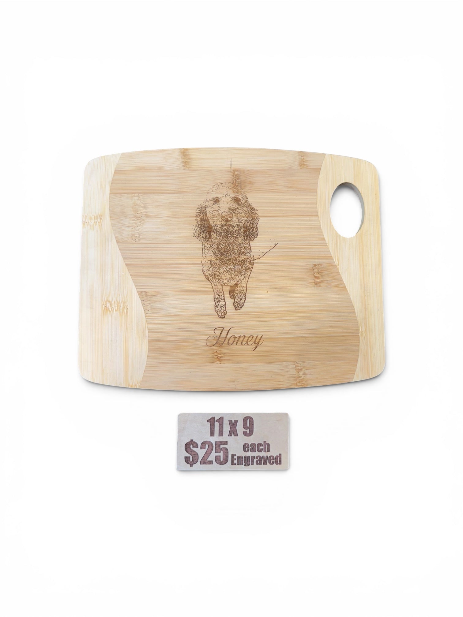 Personalized Two-Tone Bamboo Cutting Board with Handle – 11" x 9"