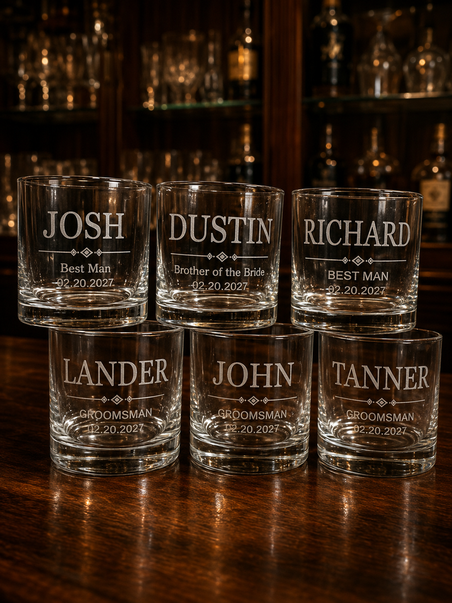 Custom engraved whiskey glass by Gold Gulf Coast Design