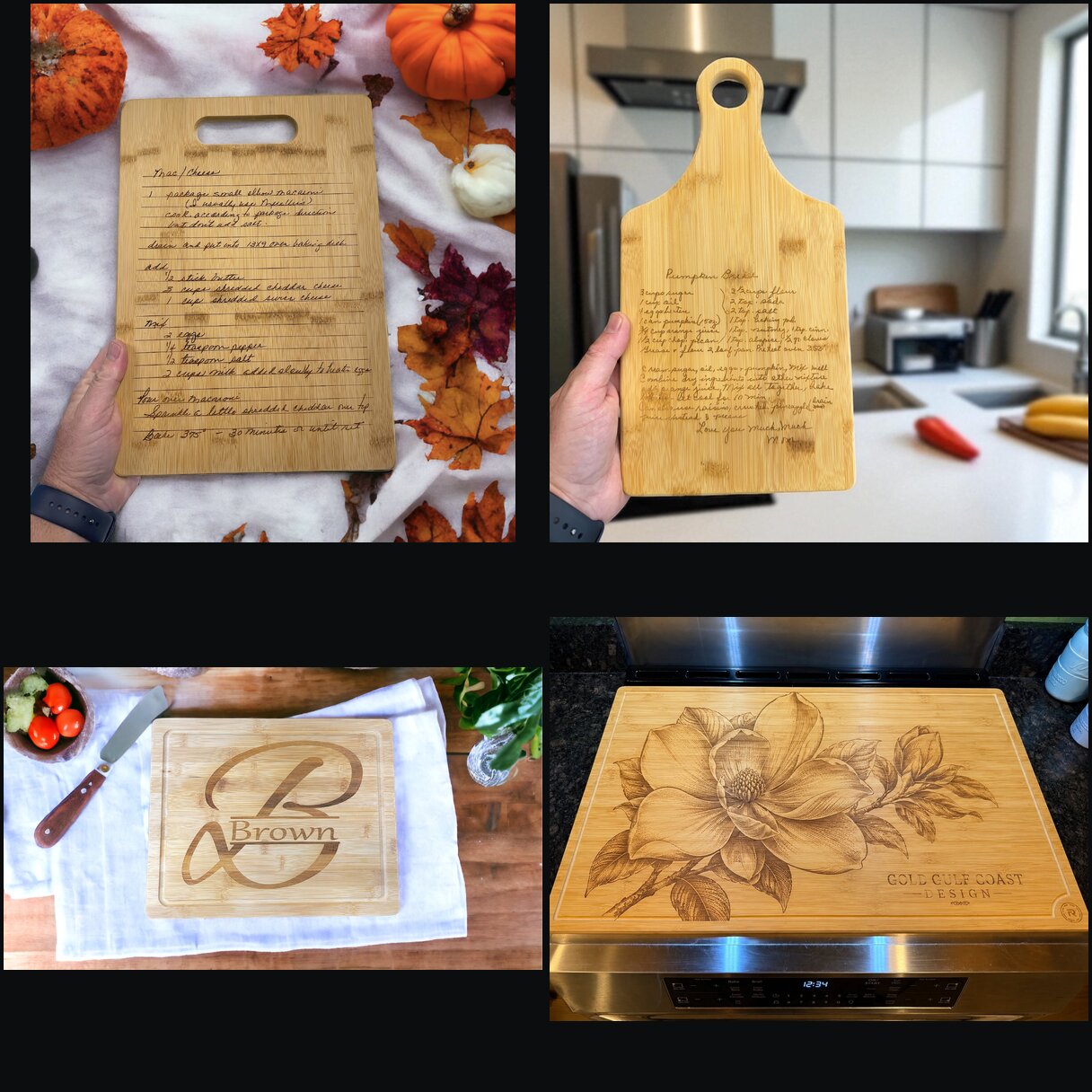 Custom recipe and monogram cutting boards by Gold Gulf Coast Design