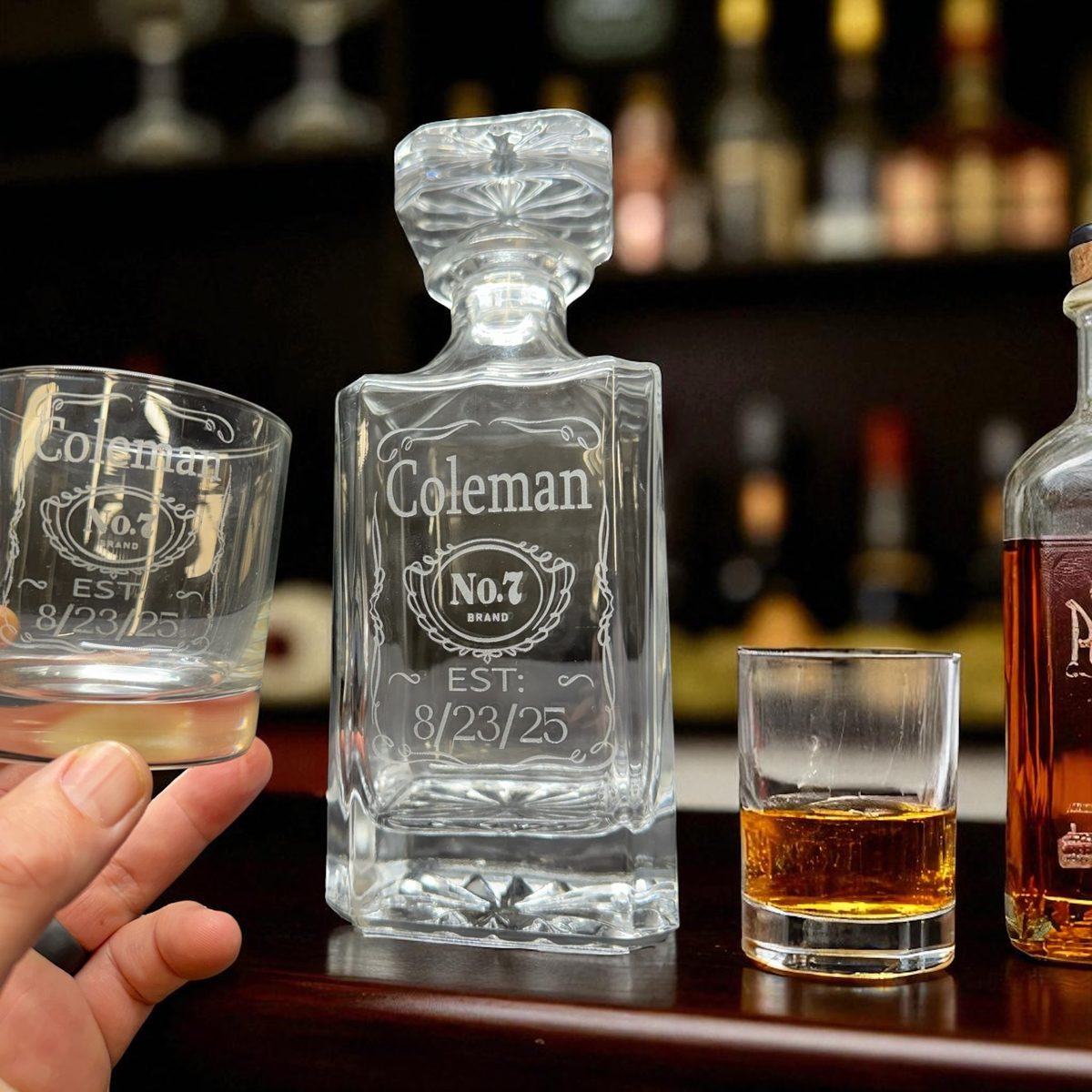Custom engraved glassware and decanter