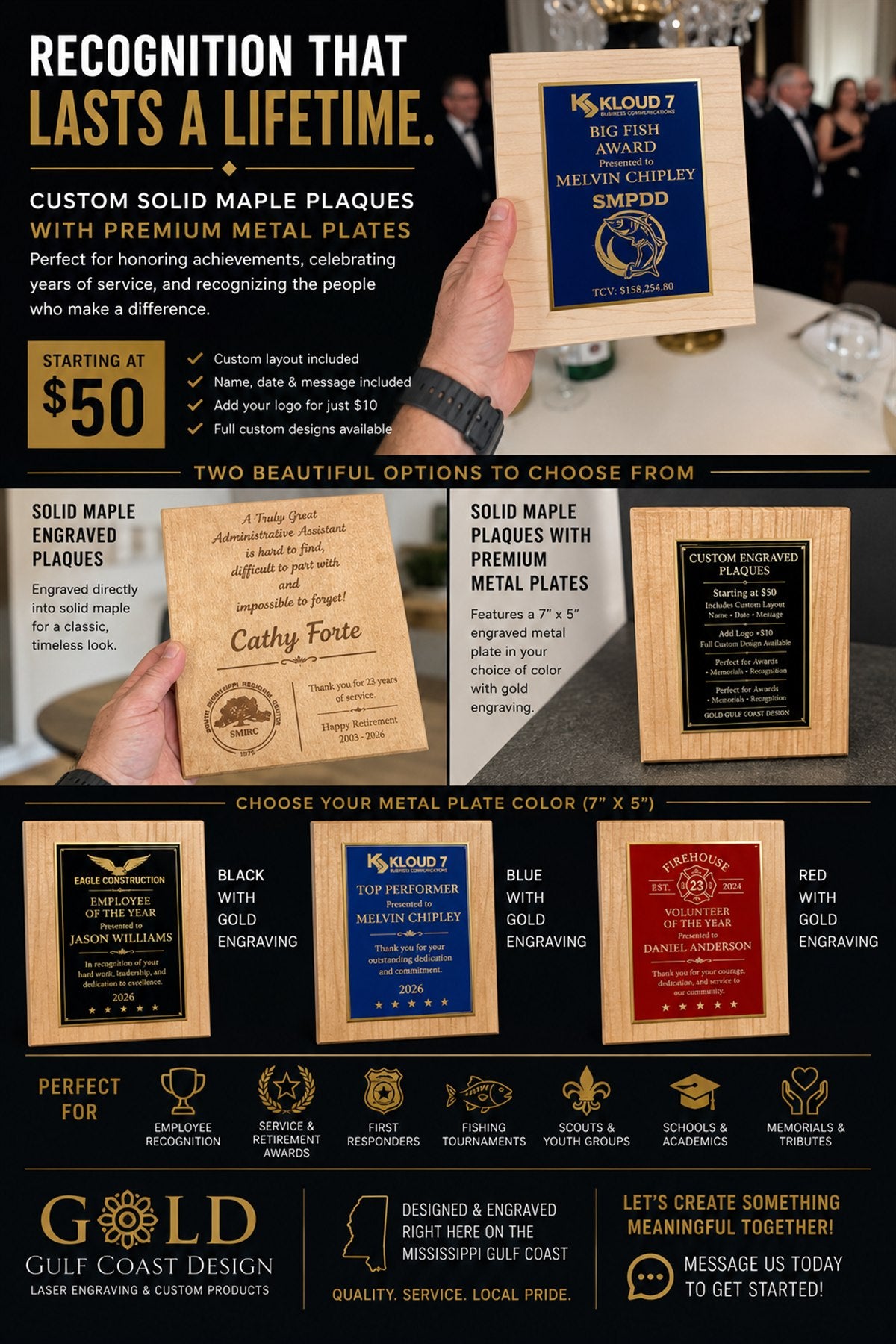 Real GGCD engraved recognition plaques