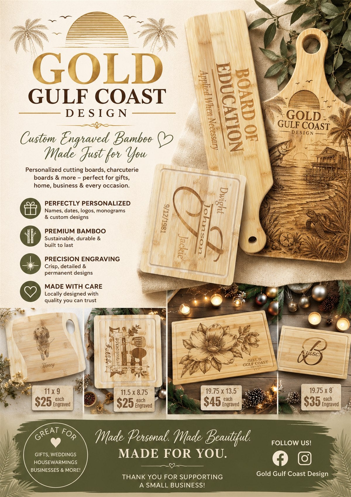 Custom engraved bamboo cutting boards